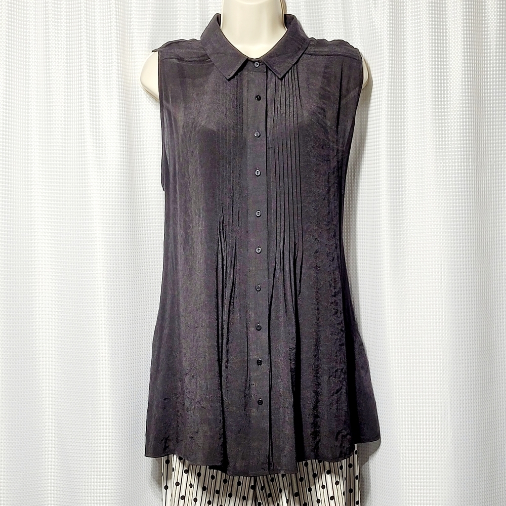 Fever Sheer Black Flowy Pintuck Blouse with Cami Women's (XL/EG)